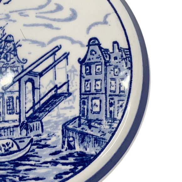 *SOLD* Delft Blauw Blue Trinket Dish Box Jar w Lid Hand Painted Holland Houses - Picture 6 of 12